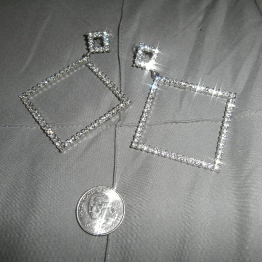 Square Clear Rhinestone Dangling Earrings